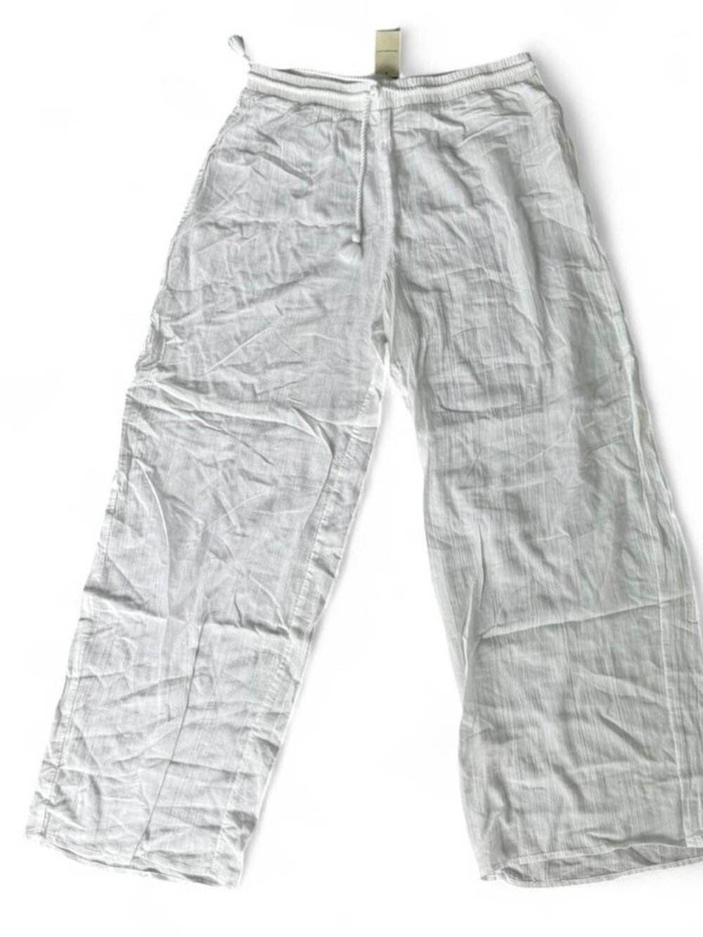 Abercrombie & Fitch white sheer loose linen pants with elastic waistband
